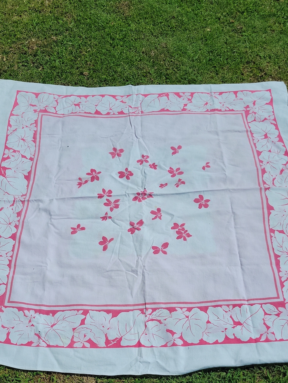 Vintage Cutter White and Pink Floral Tablecloth
